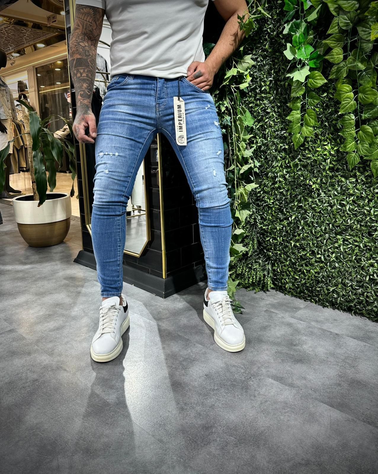 Spetter blauw jeans
